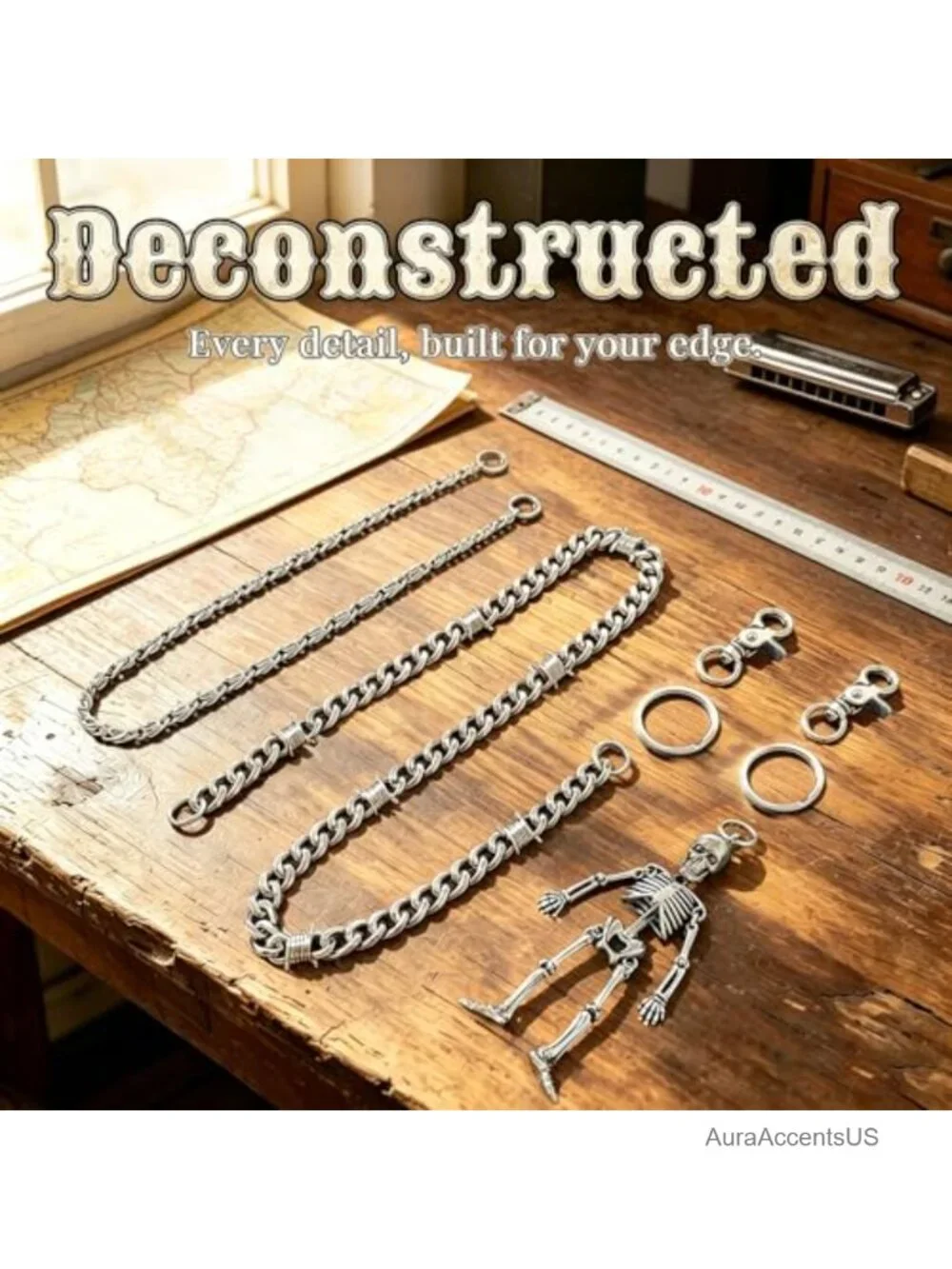 Double Layer Skull Wallet Chain Punk Gothic Metal Pant Keychain Streetwear